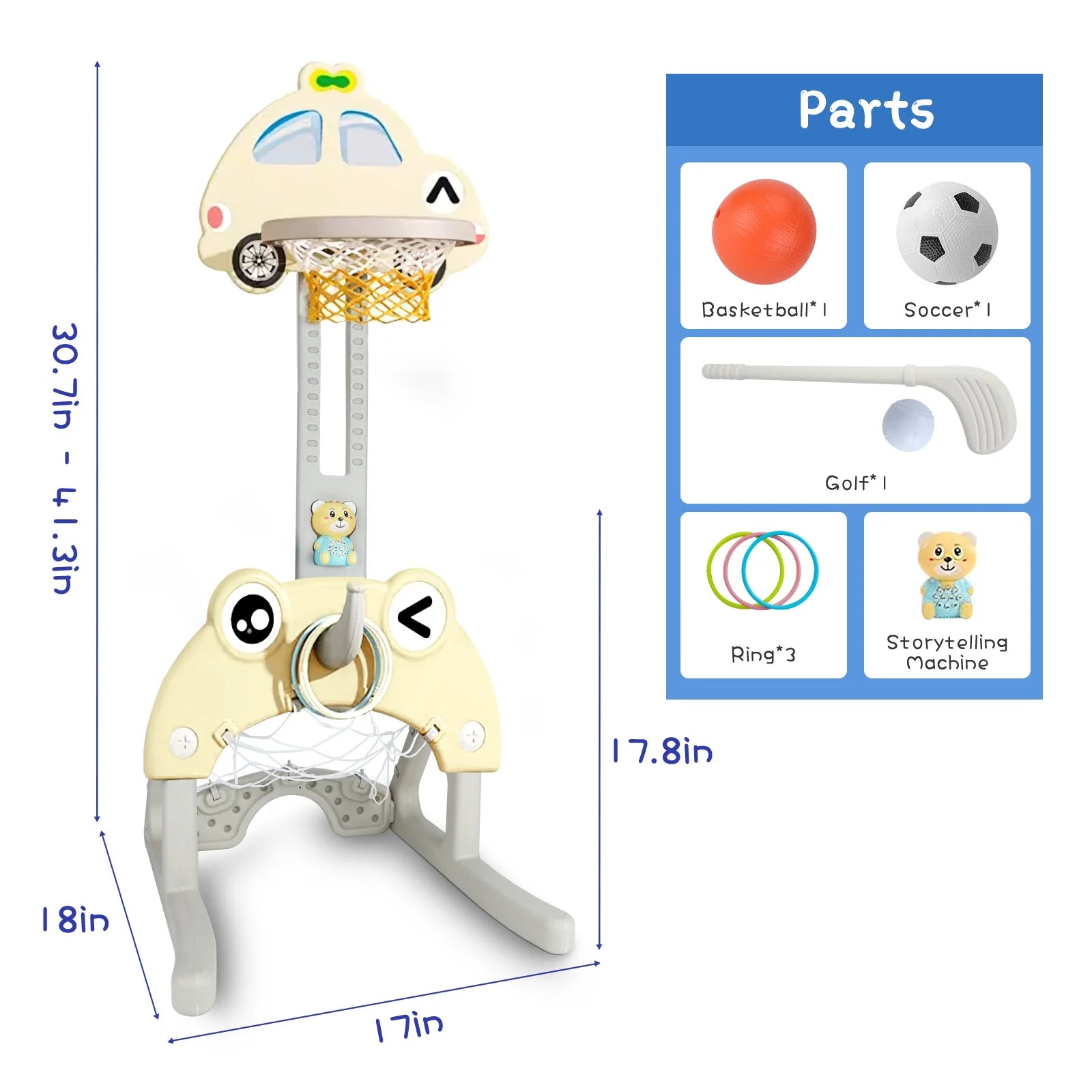 Toddlers Basketball Hoop for Kids, 5 in 1 Kids Sports Activity Center Adjustable Height - Toddlers Basketball Hoop,Soccer,Goal Sports Birthday Christmas Gifts Toys for Toddler 1 2 3 4