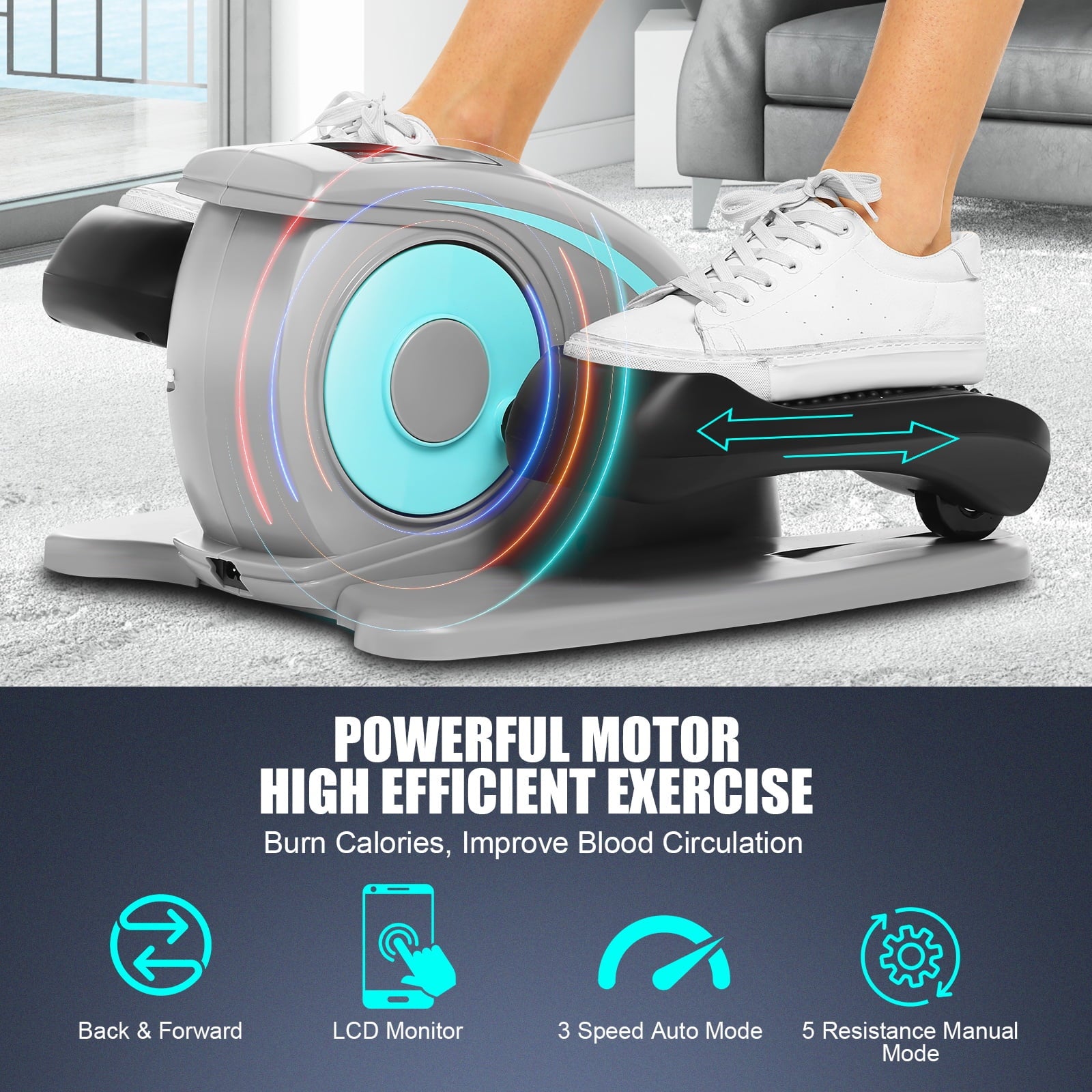 Under Desk Mini Elliptical Trainer, Electric Seated Pedal Exerciser, Quiet & Compact with Display Monitor and Remote Control, Home Office Leg Exercise Equipment, Best Gift for Seniors & Adults